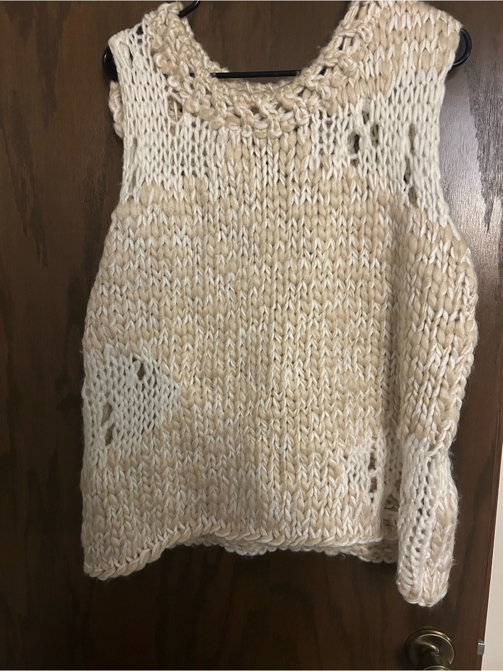 Zara Cream Marble Knit Sleeveless Crew Sweater